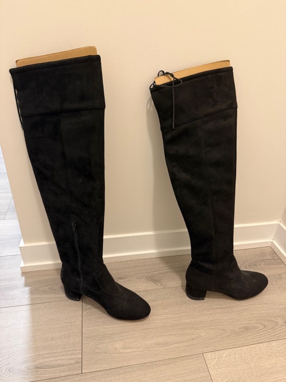 Michael Kors Black Over-The-Knee Suede Lace-Top Boots